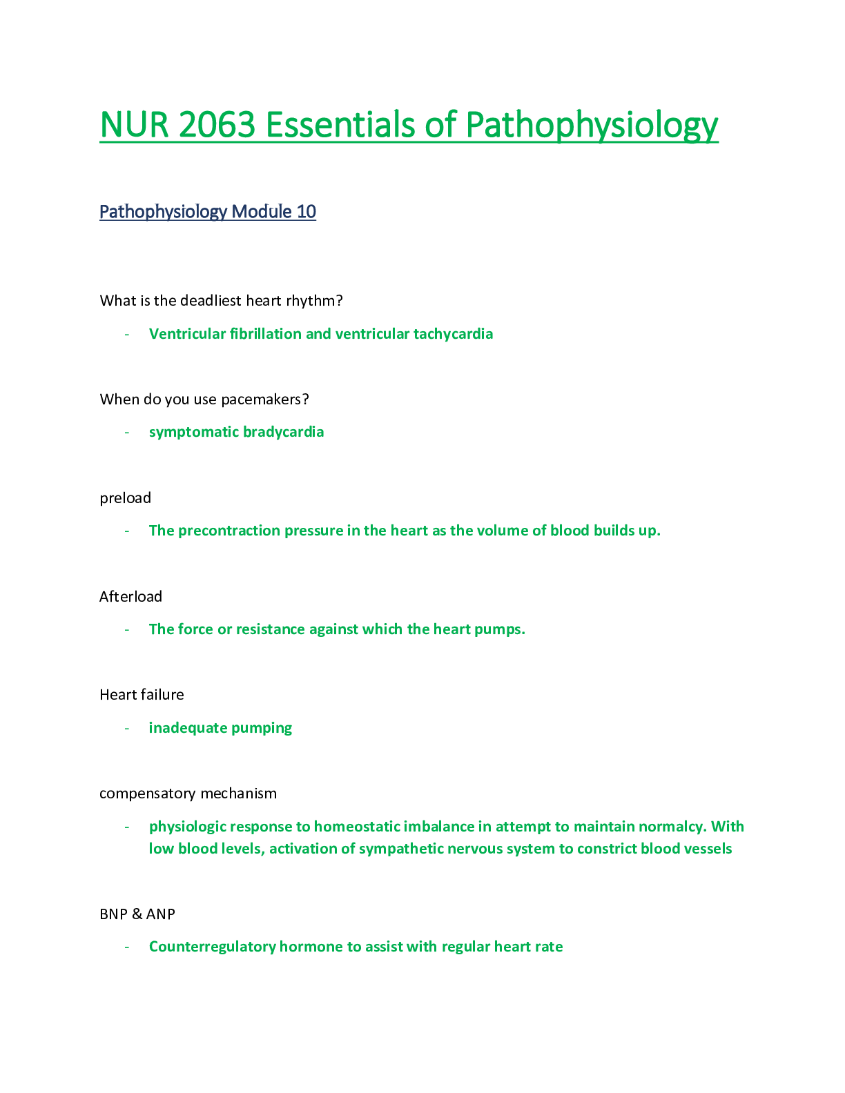 Recommended document preview for NUR 2063 / NUR2063: Essentials of Pathophysiology Module 10 Study Guide (Latest Update) Rasmussen